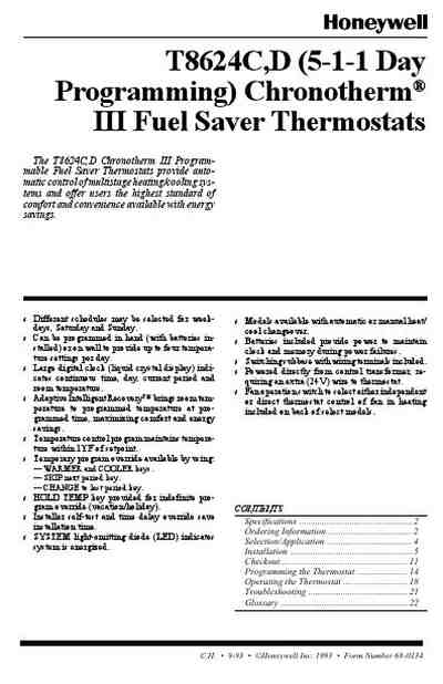 Honeywell Chronotherm Instruction Manual